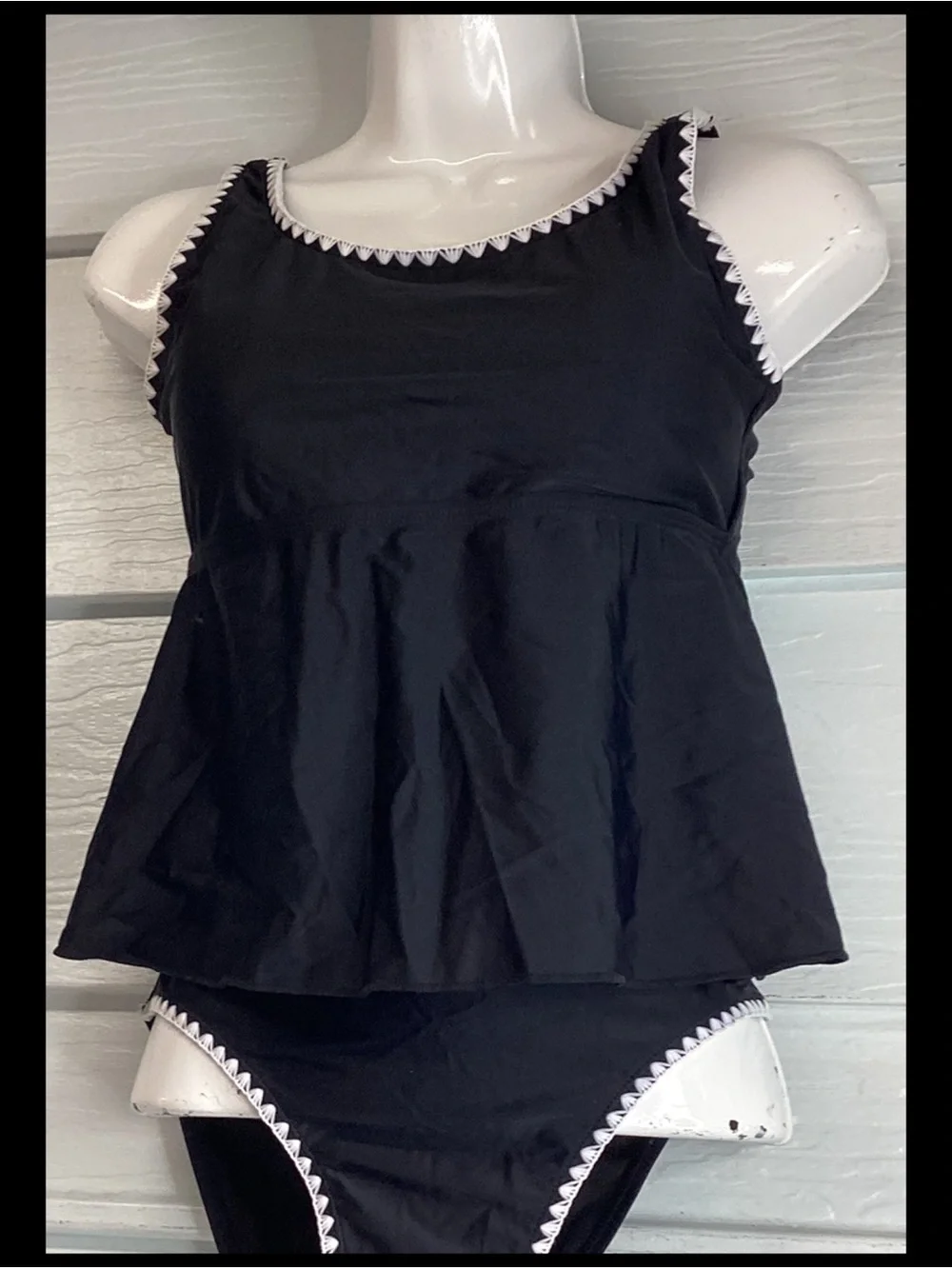 Black Crochet-Trim Tankini Top and Brief Set -Girls two piece swimsuit.76